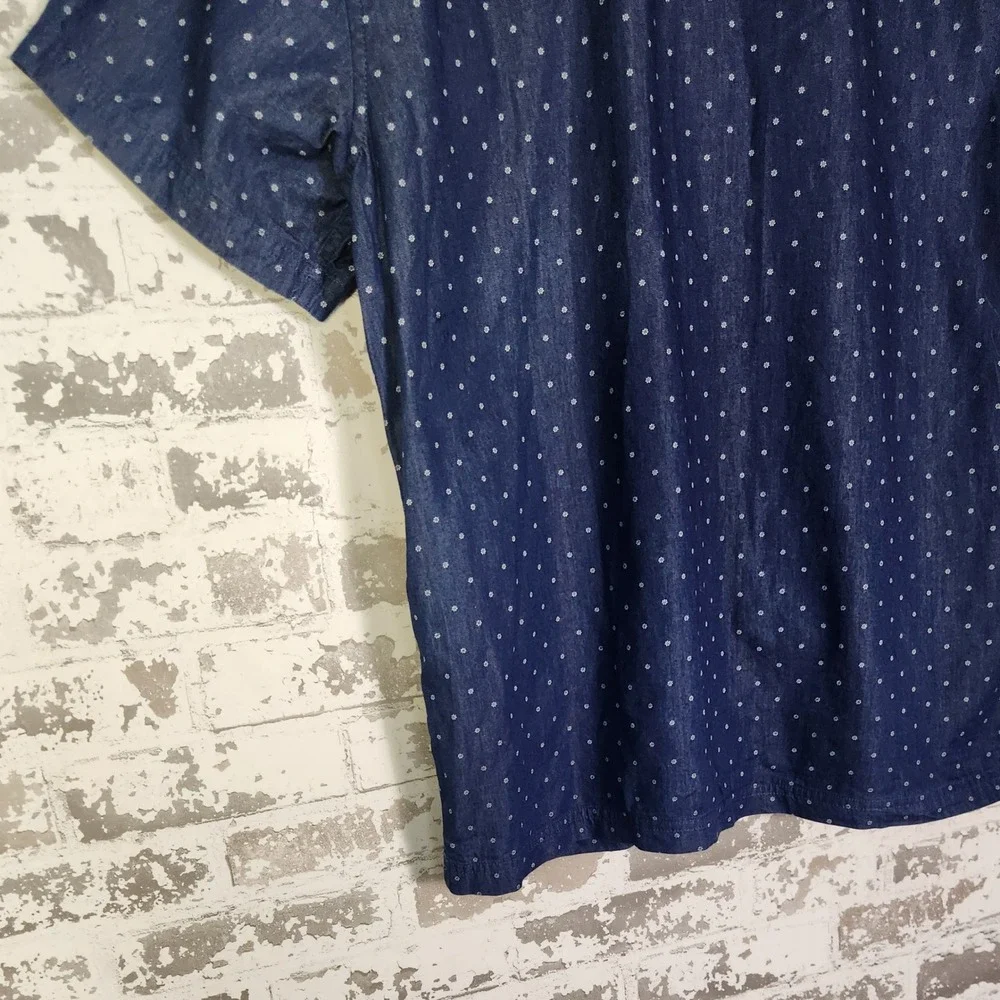 Banana Republic Mens Shirt Size L Button Up Navy Dot Print Short Sleeve Slim Fit
